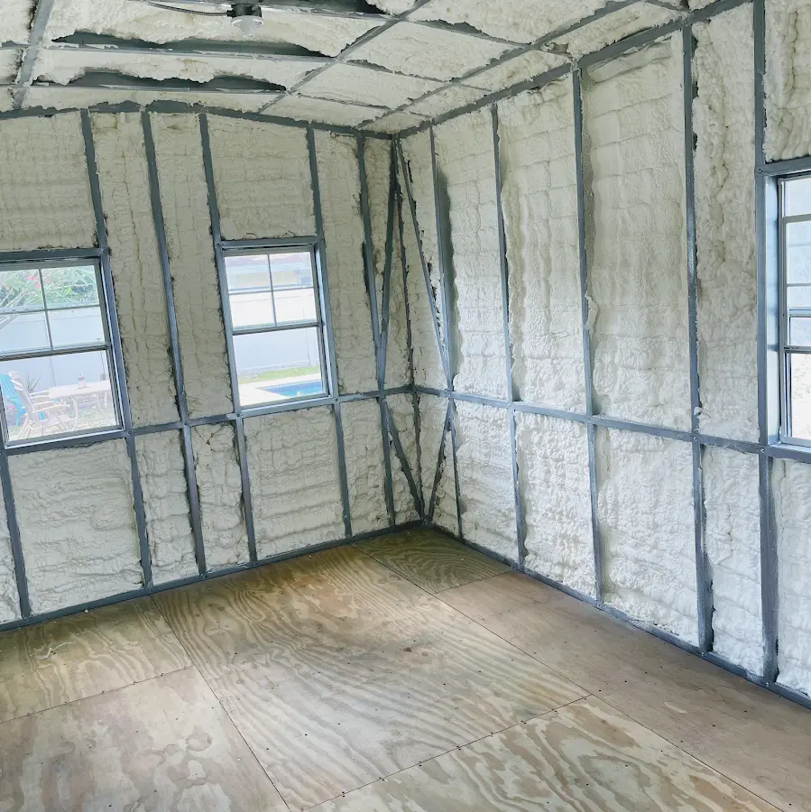 Closed-cell spray foam insulation applied to wall cavities in a residential project in Pocatello